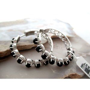 STS KARIS 925 STERLING SILVER BLACK ONYX GEMS HOOP EARRINGS NWT